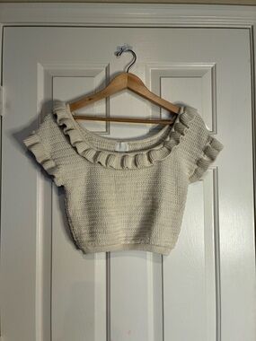 H&M Cream Ruffle-Trim Cropped Sweater